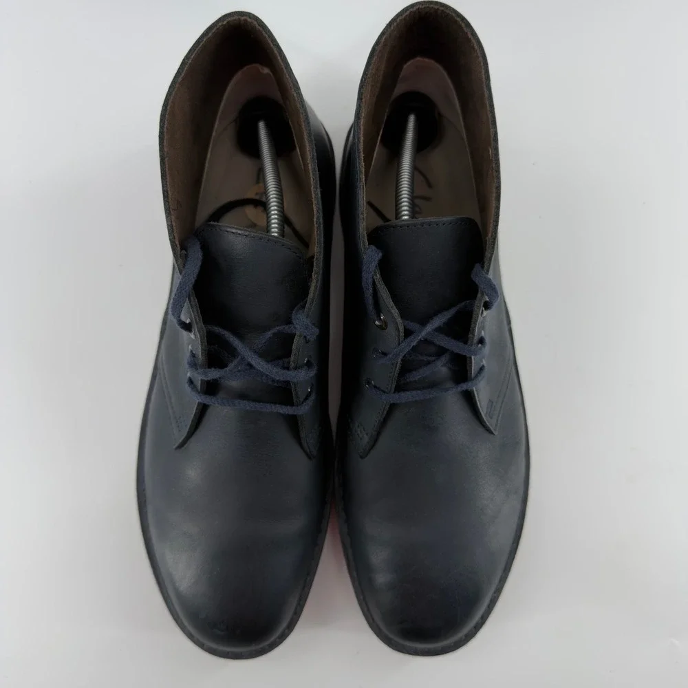Clarks Mens Navy Blue Leather Chukka Desert Boots Size 12 Lace Up Casual Shoes